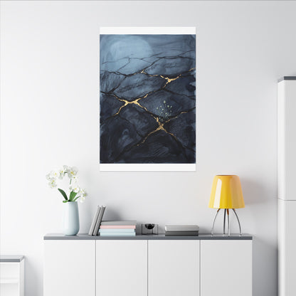 Mono No Aware Cracked Earth Canvas Art - Dark Japandi Charcoal Ink