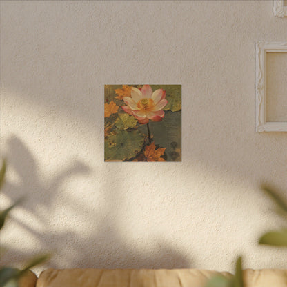 Autumn Lotus Flower Herbarium Canvas Art | Rustic Decor