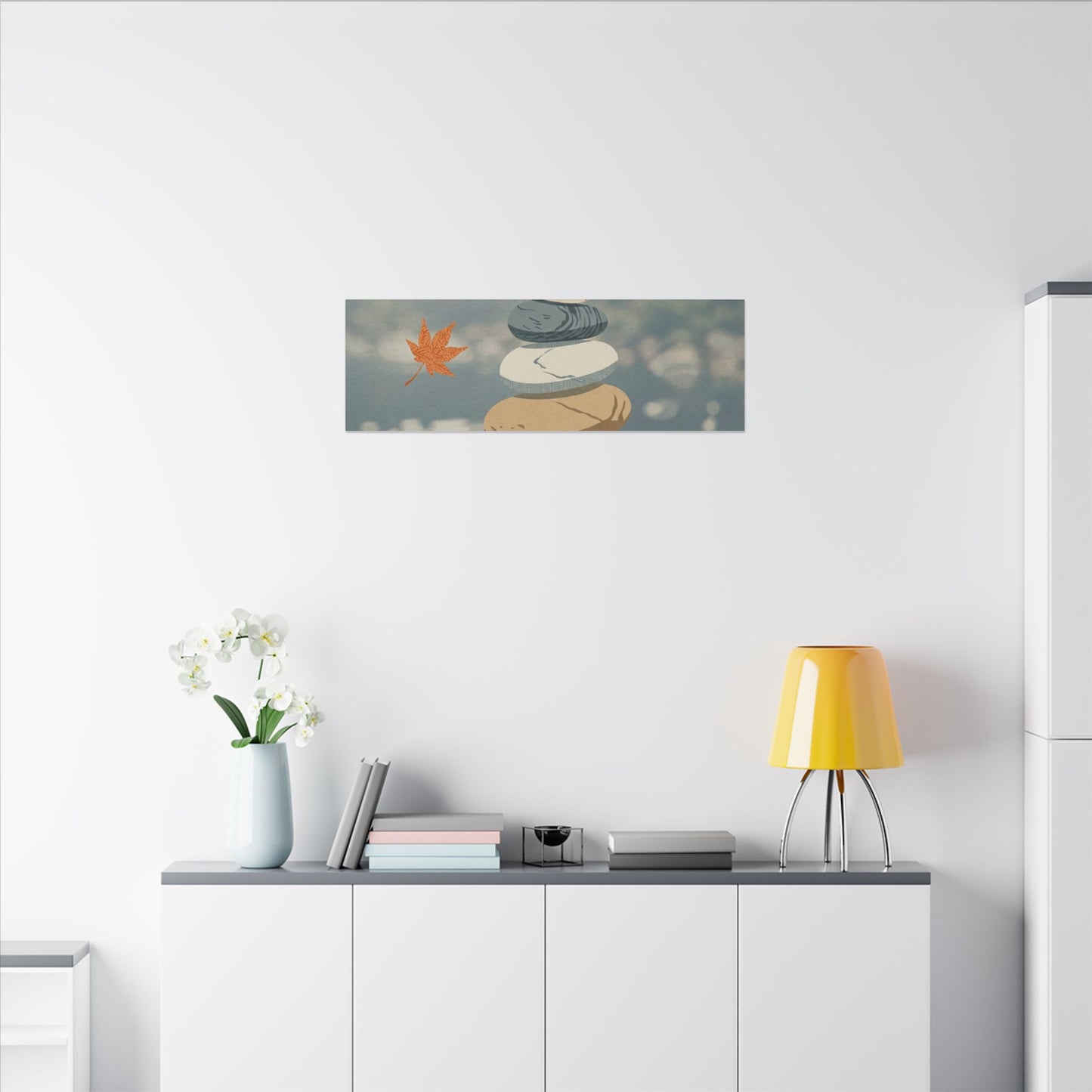 Warm River Stones Canvas Art - Japanese Pattern Japandi