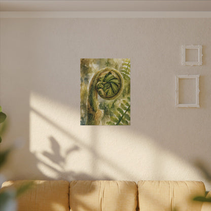Japandi Fern Unfurling in Dappled | Watercolor Canvas Art