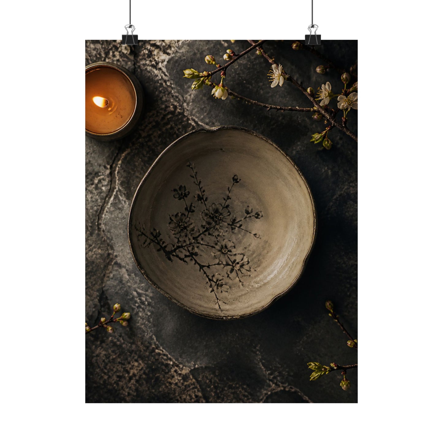 Neutral Ceramic Bowl Wall Art Print - Japanese Pattern Japandi