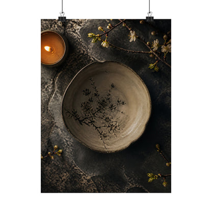 Neutral Ceramic Bowl Wall Art Print - Japanese Pattern Japandi