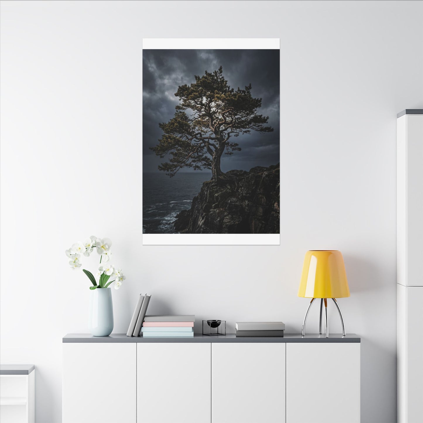 Dappled Pine Tree Canvas Art - Dark Japandi Fukinsei