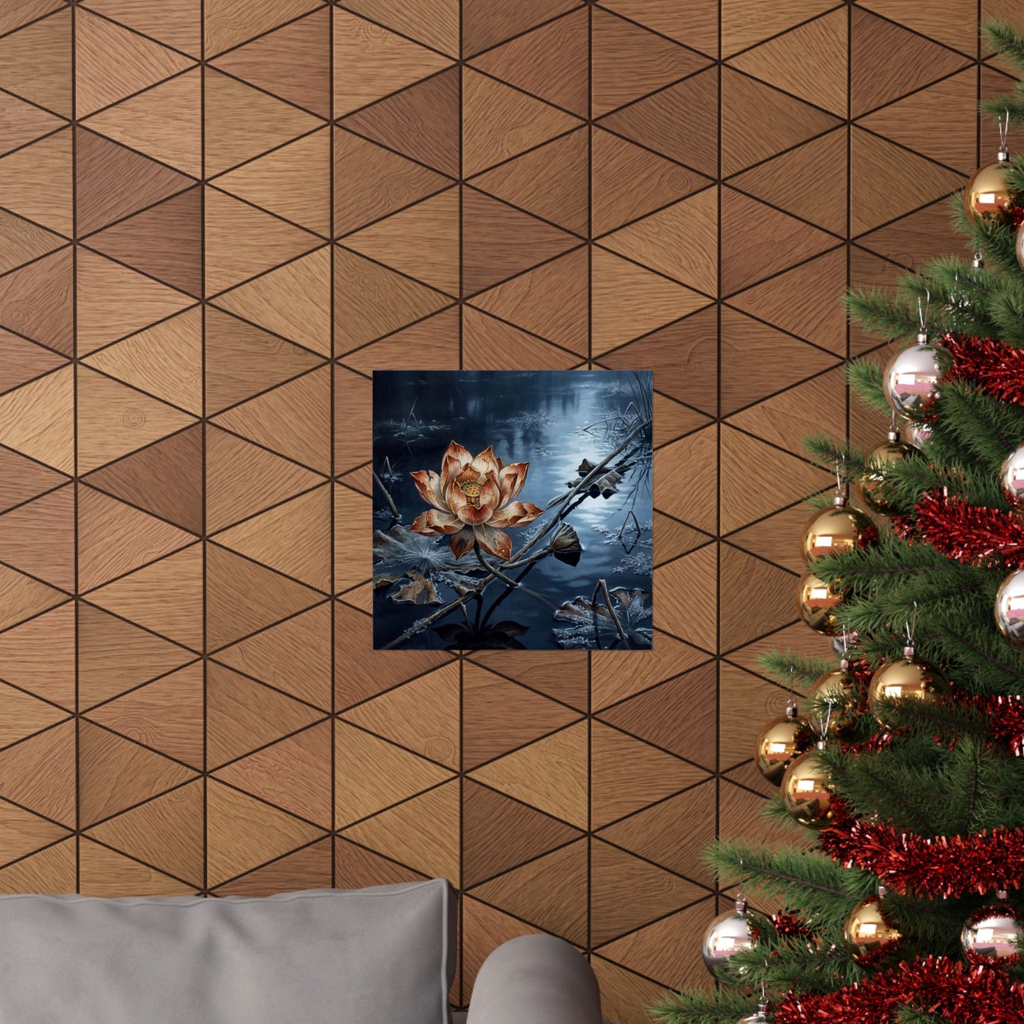 Kintsugi Lotus Flower in Moonlight | Broken Beauty Wall Art Print