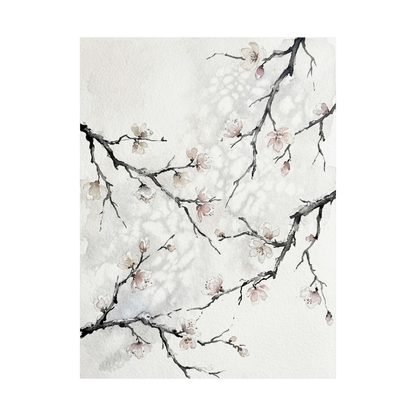 Winter Cherry Blossom Watercolor Wall Art Print | Elegant Decor