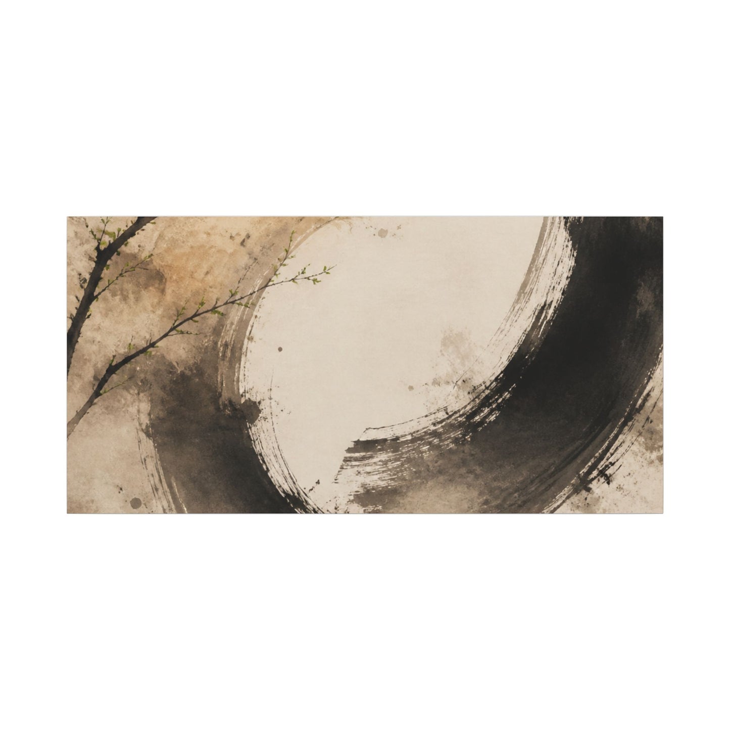 Japandi Ink Brushstroke in Golden Hour | Watercolor Canvas Art