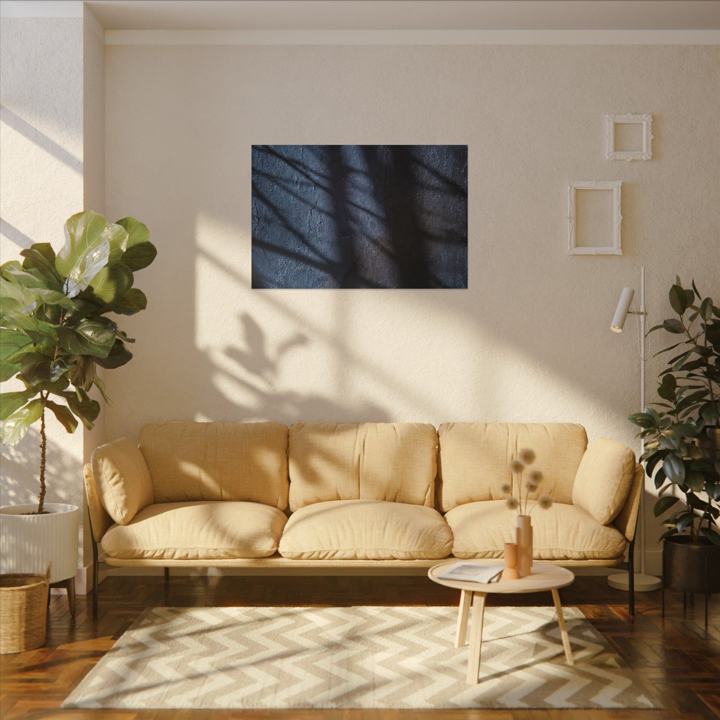 Dark Japandi Shadow Play in Moonlight | Moody Minimal Canvas Art