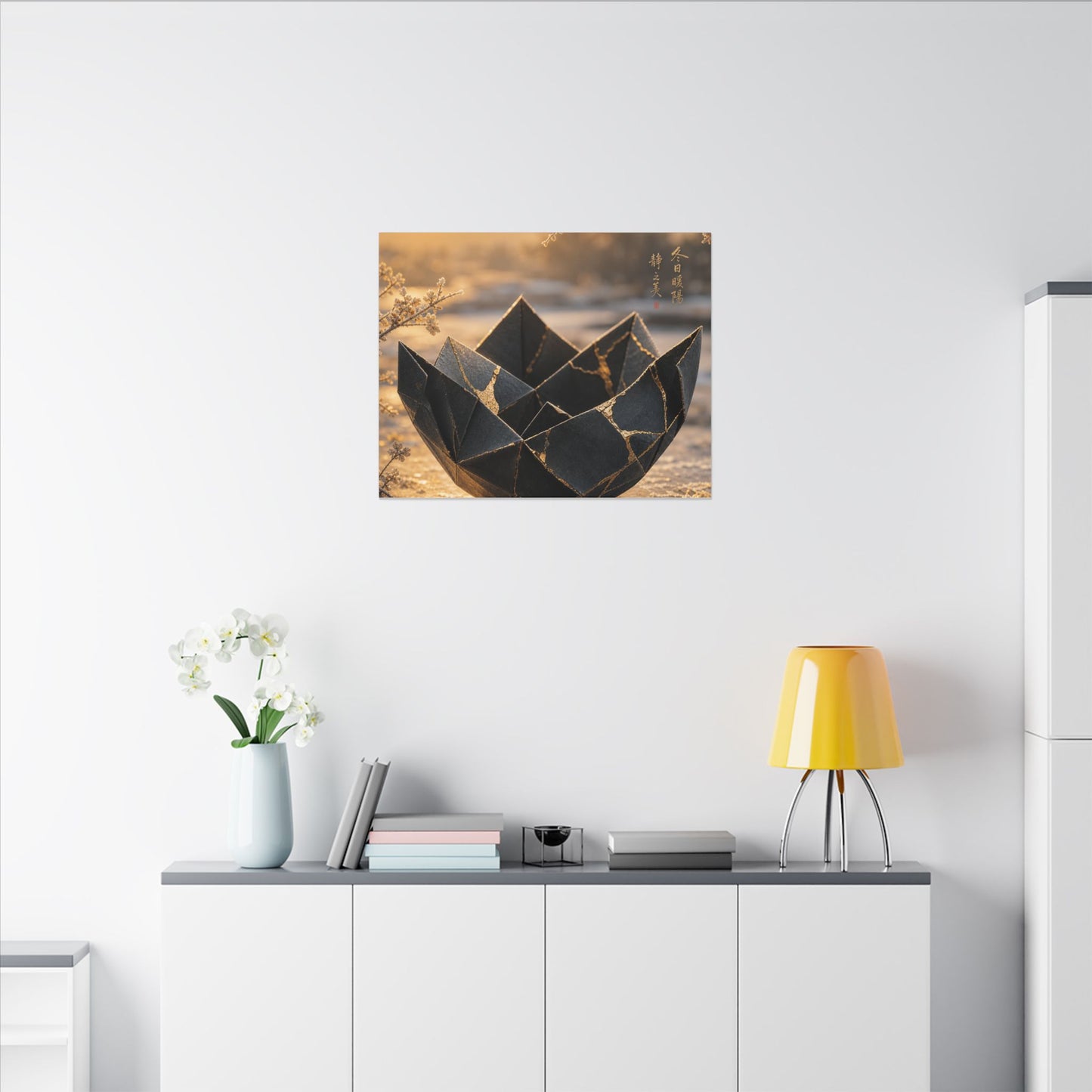 Kintsugi Paper Fold in Golden Hour | Gold Repair Canvas Art