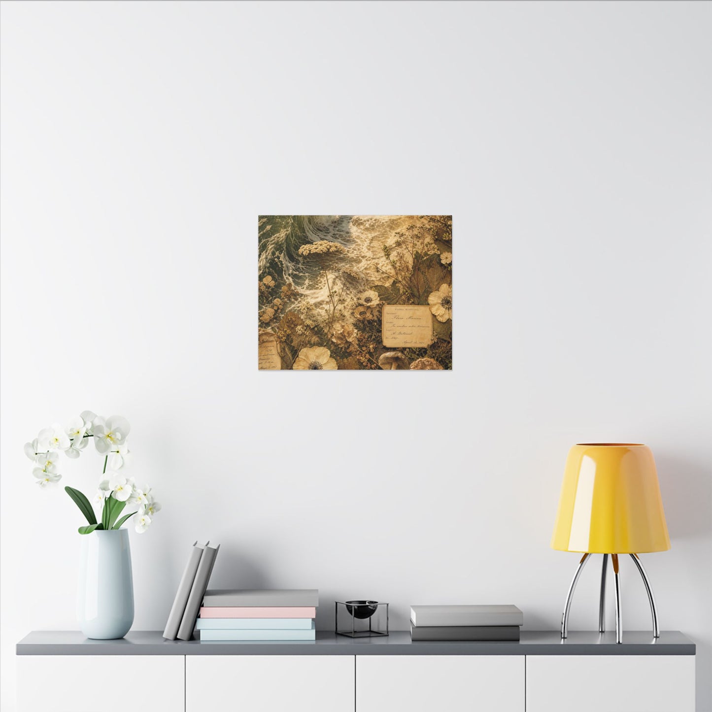 Spring Ocean Wave Herbarium Canvas Art | Nostalgic Decor