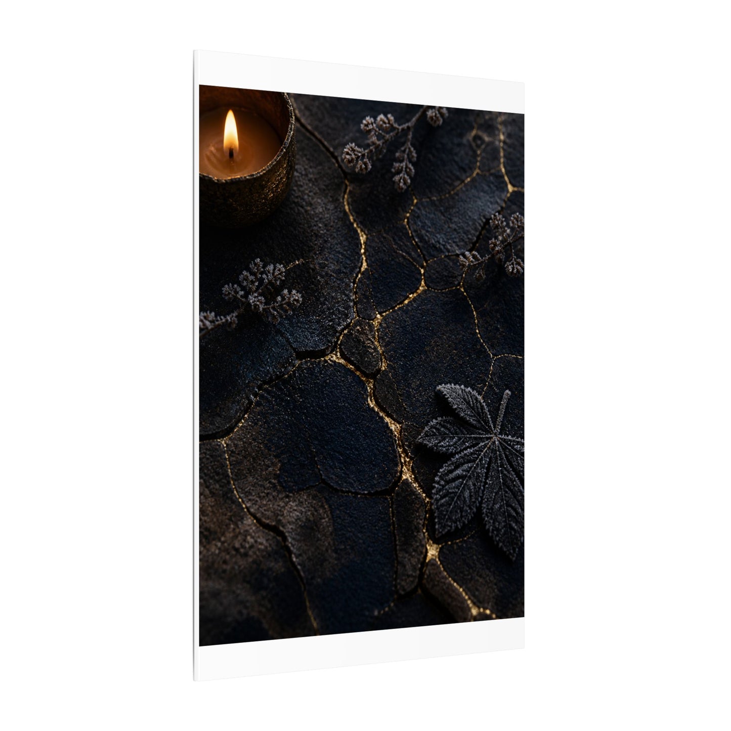 Candlelight Cracked Earth Canvas Art - Dark Japandi Ma