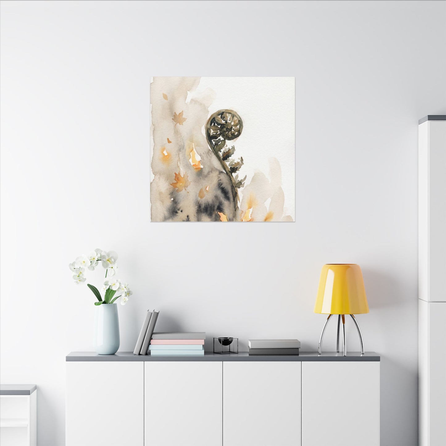 Fern Unfurling Watercolor Canvas Art | Earthy Japandi Art