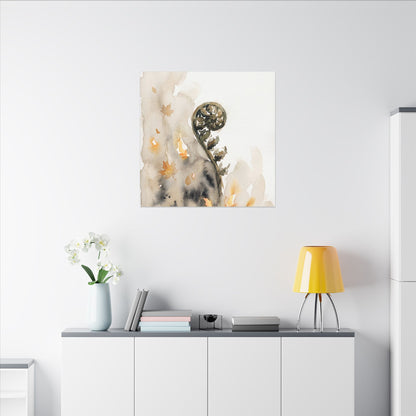 Fern Unfurling Watercolor Canvas Art | Earthy Japandi Art