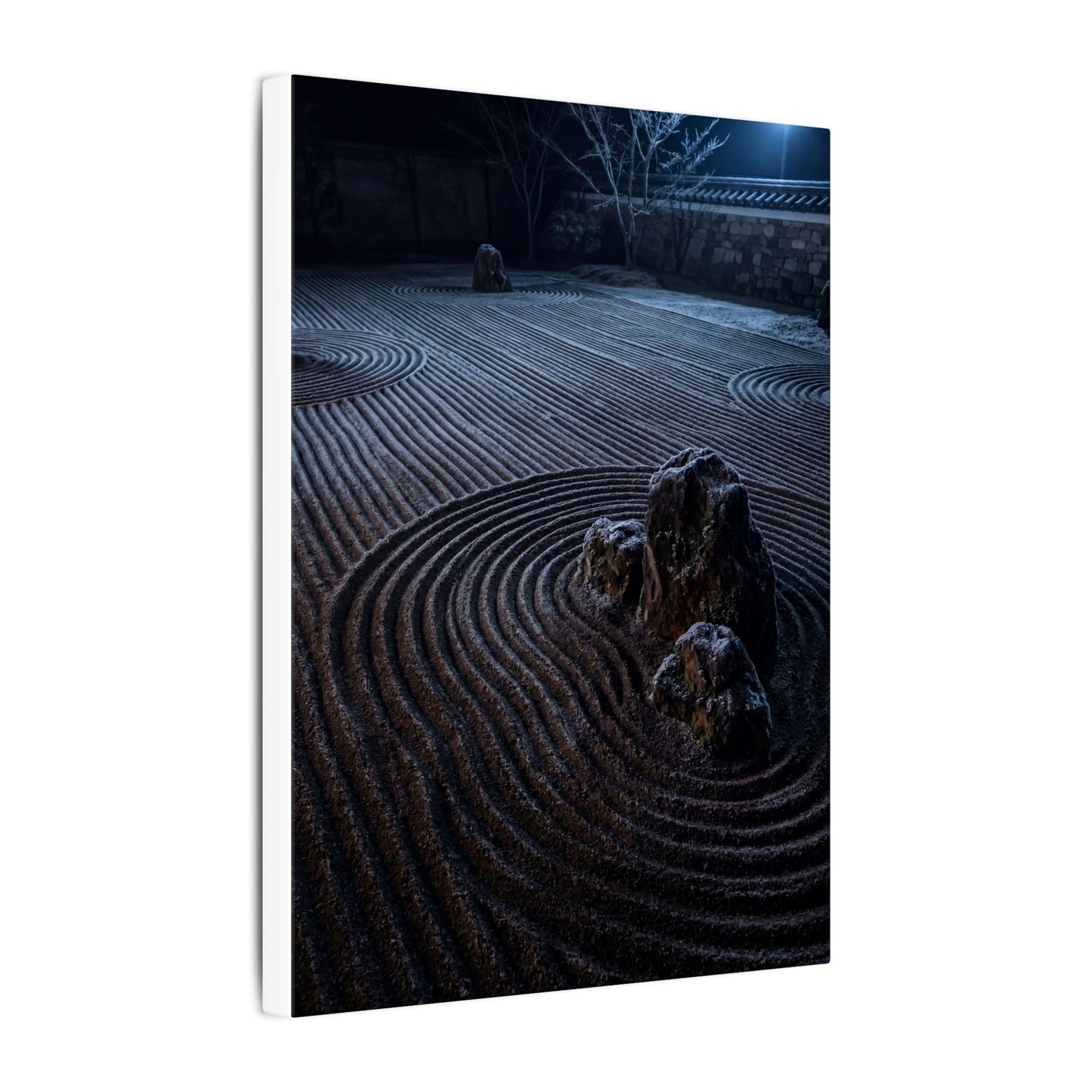 Moonlight Rock Garden Canvas Art - Dark Japandi Seijaku