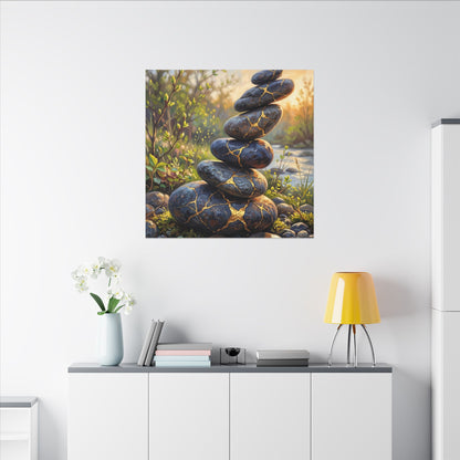 Spring River Stones Gold Repair Canvas Art | Healing Decor