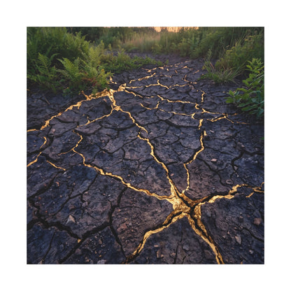 Cracked Earth Canvas Art | Summer Kintsugi Crackle Gold Art