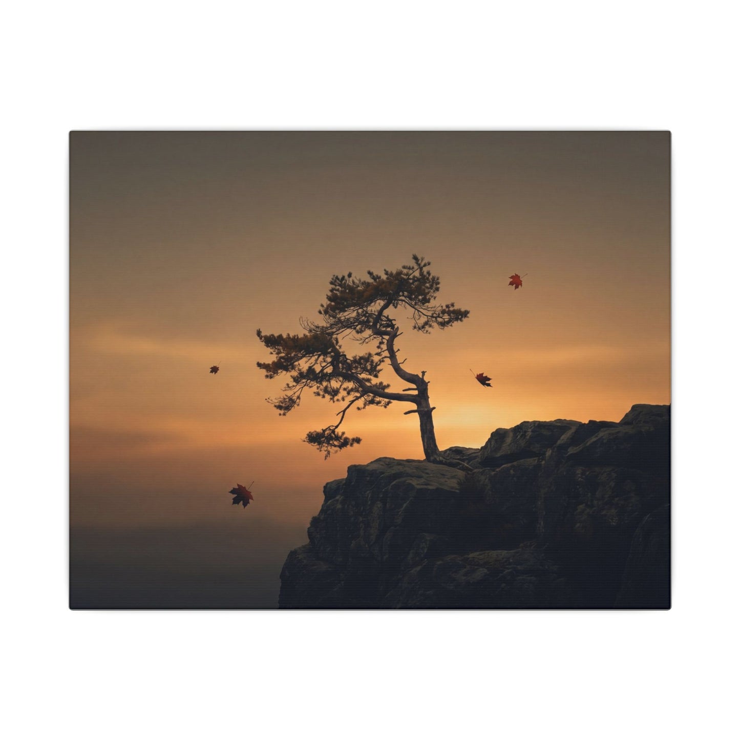 Dark Japandi Pine Tree in Golden Hour | Moody Minimal Canvas Art