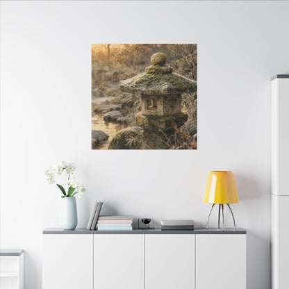 Winter Stone Lantern Watercolor Canvas Art | Earthy Decor