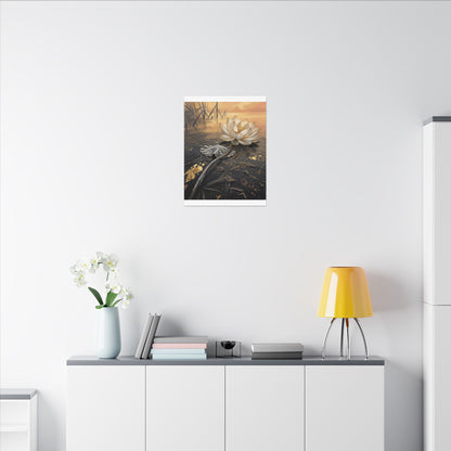 Kintsugi Lotus Flower in Golden Hour | Gold Vein Canvas Art