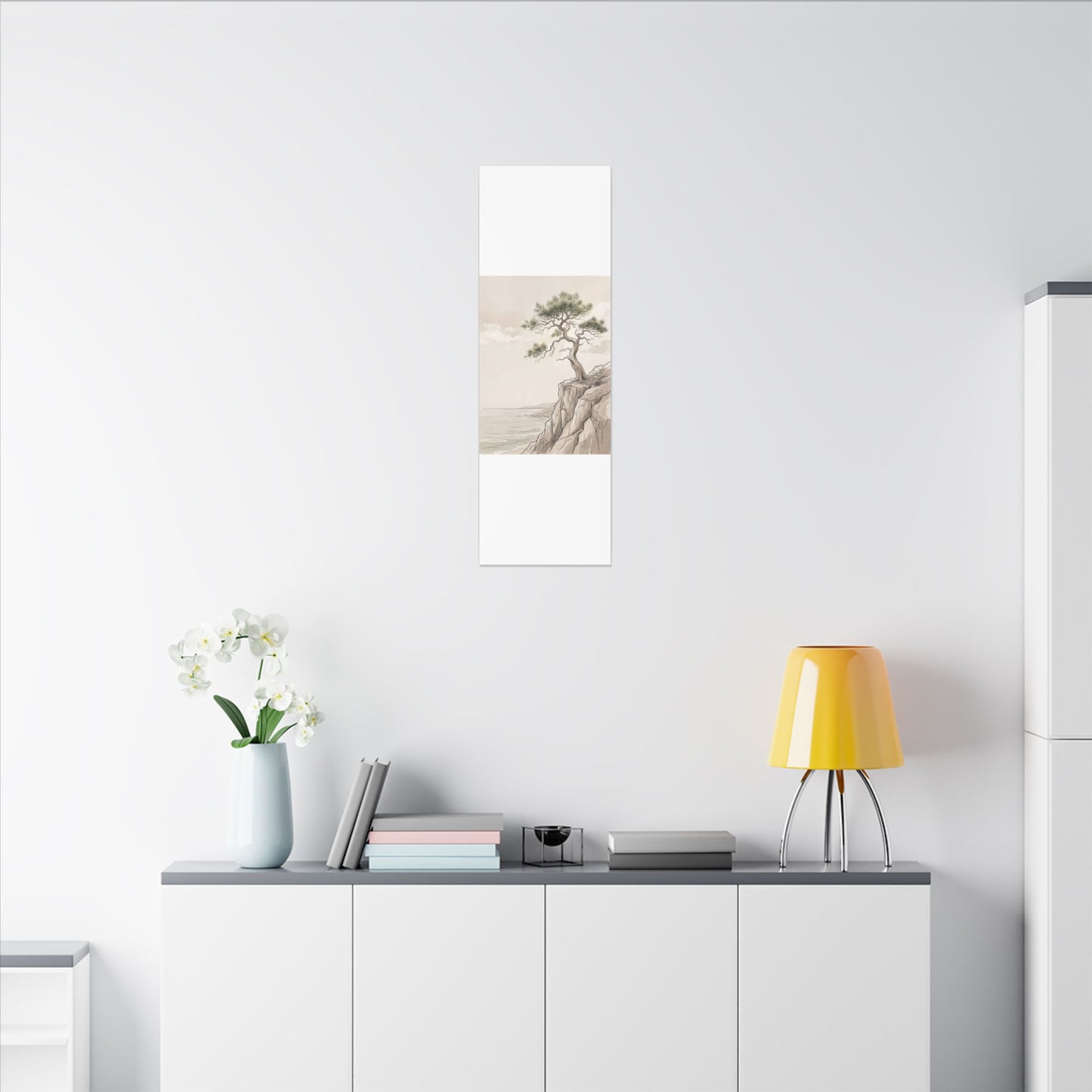 Japandi Pine Tree in Dappled | Minimal Line Canvas Art