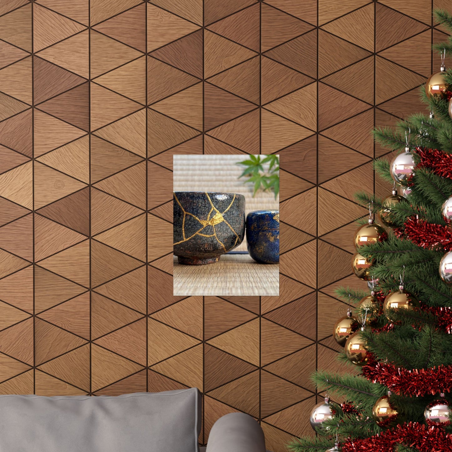 Kintsugi Tea Ceremony in Dawn | Crackle Gold Wall Art Print