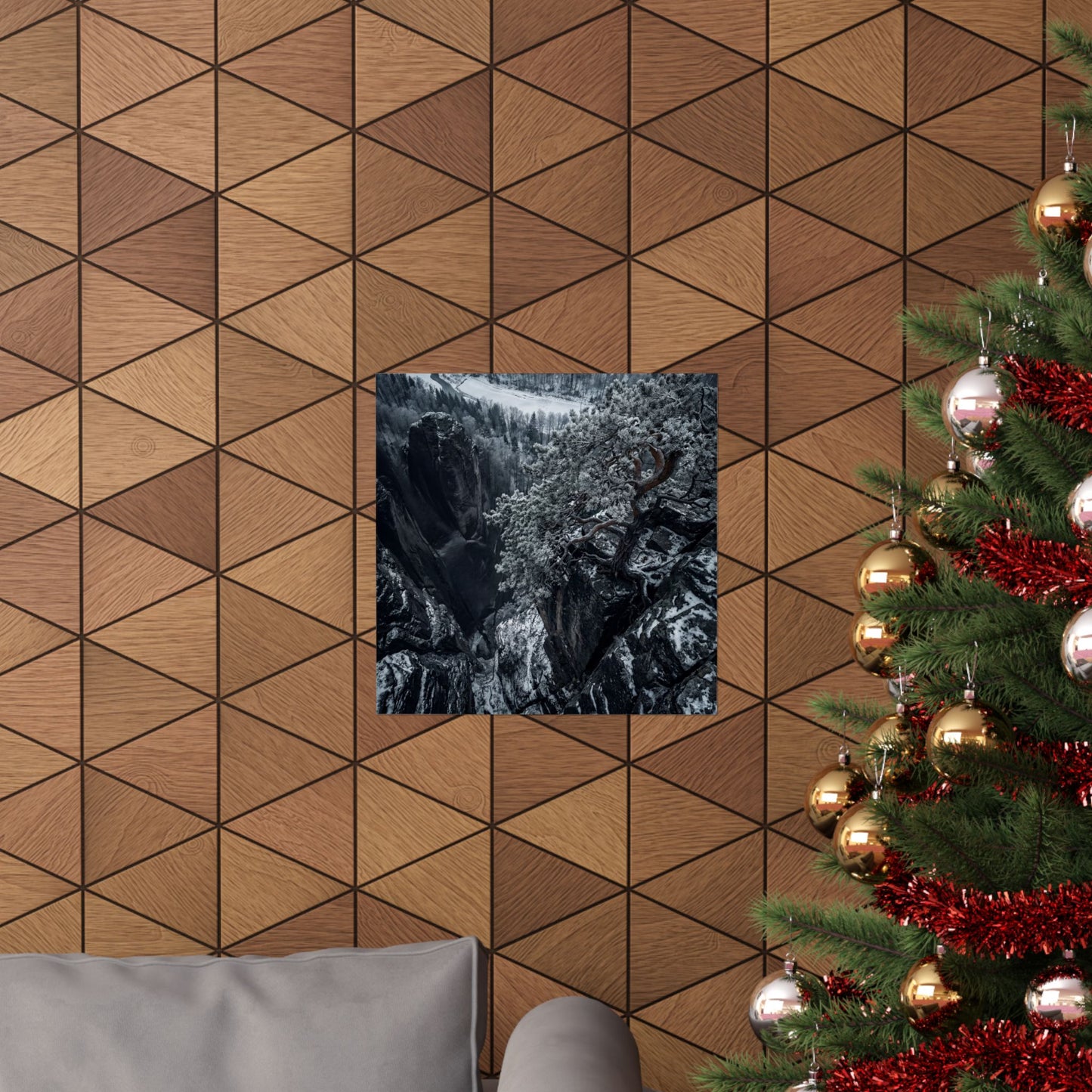 Pine Tree Wall Art Print | Winter Dark Japandi Dark Texture Art