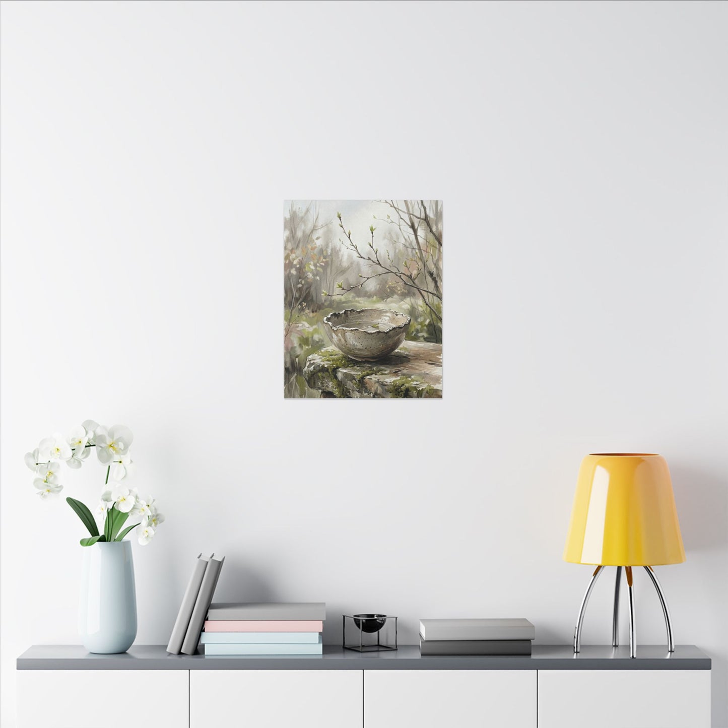 Japandi Ceramic Bowl in Overcast | Minimal Line Canvas Art
