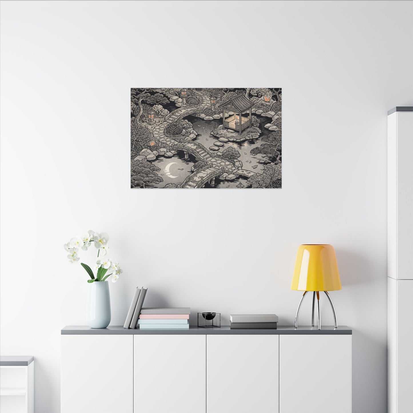 Moonlit Garden Ukiyo E Inspired Canvas Art | Serene Zen Art