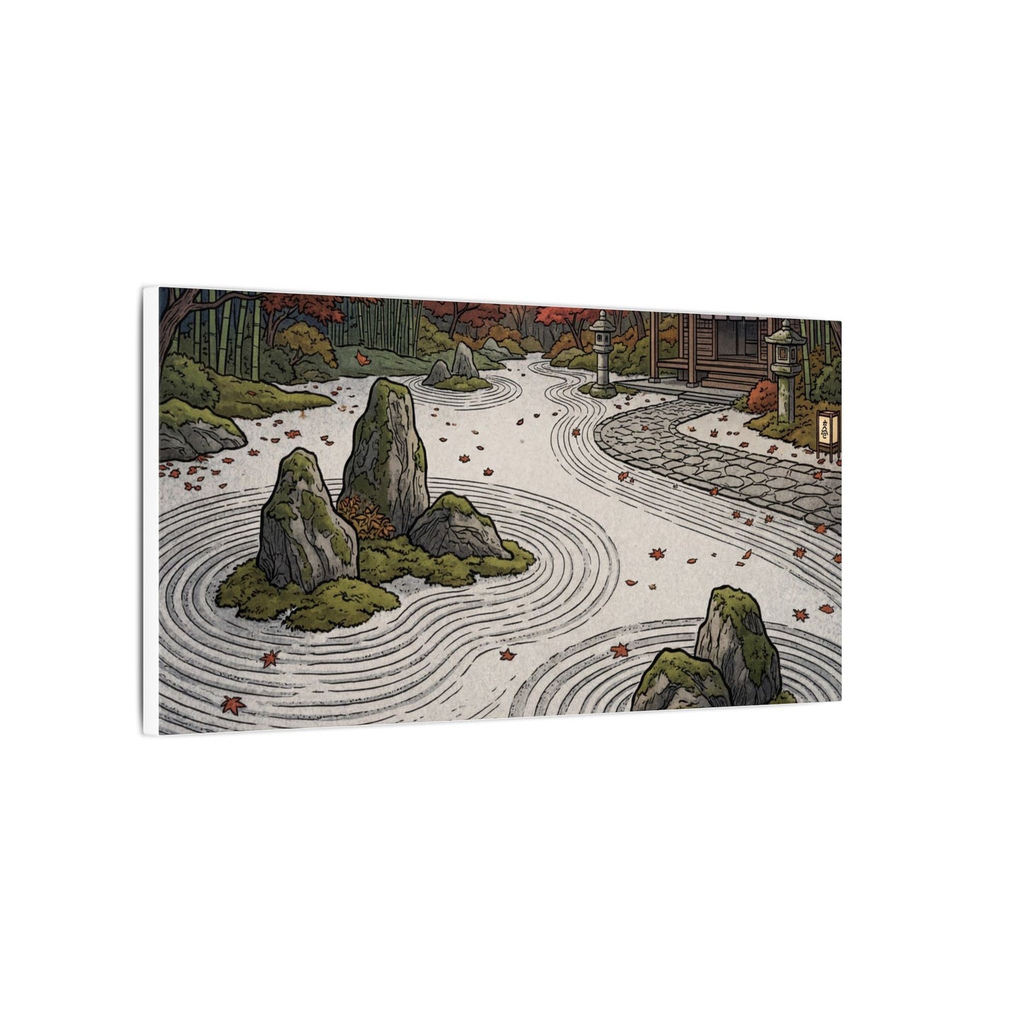 Autumn Rock Garden Ukiyo E Inspired Canvas Art | Peaceful Decor