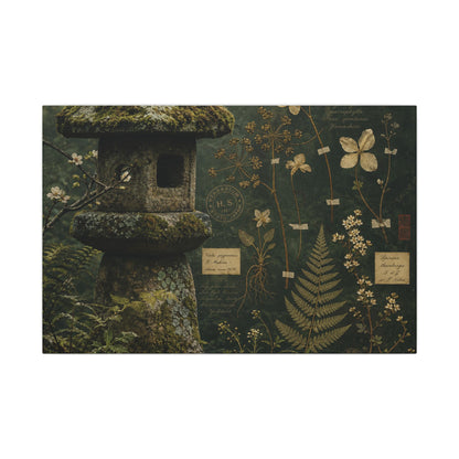 Spring Stone Lantern Herbarium Canvas Art | Nostalgic Decor