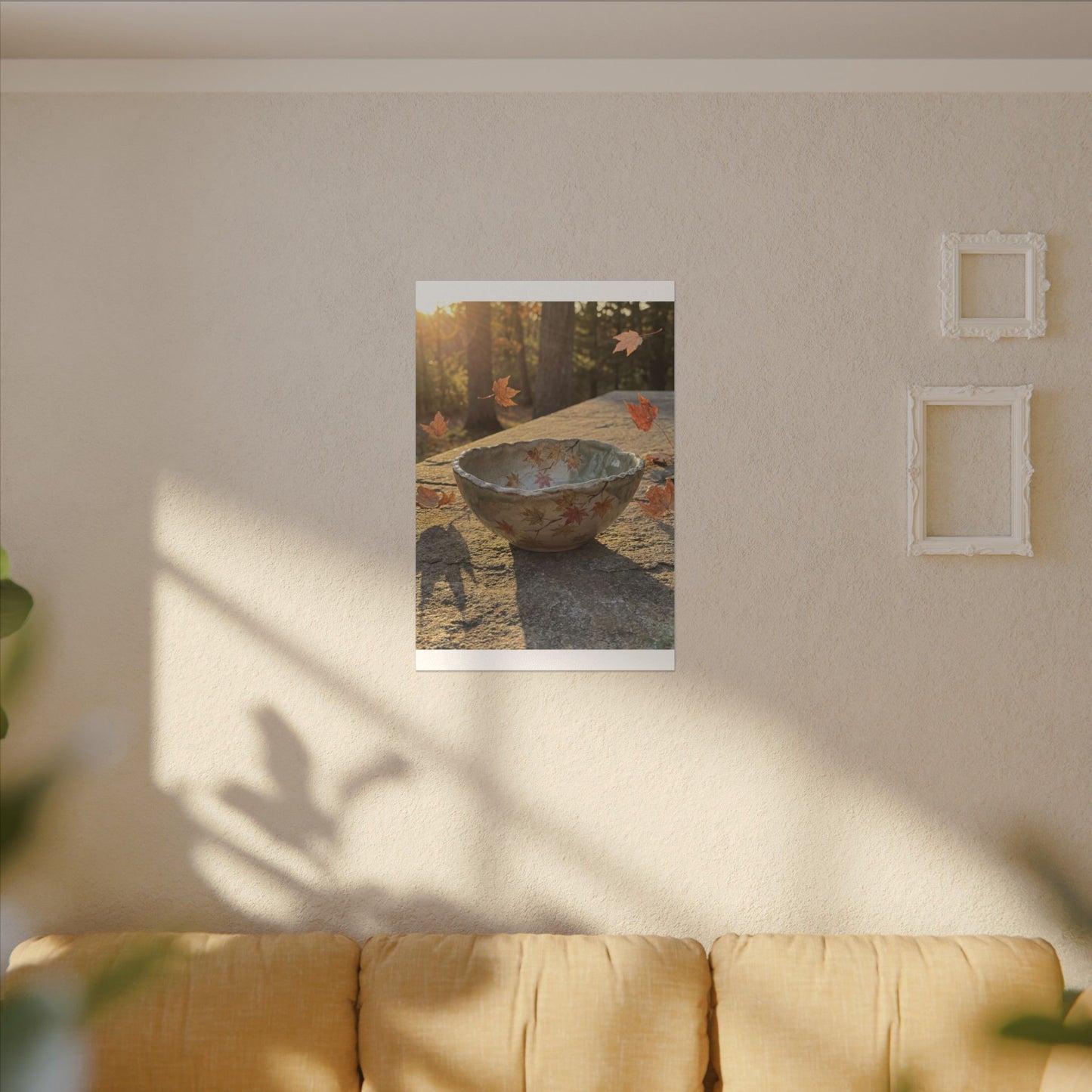 Japandi Ceramic Bowl in Golden Hour | Japanese Pattern Canvas Art