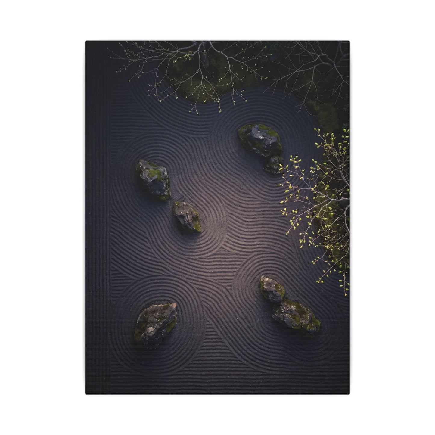 Dark Japandi Rock Garden in Dawn | Shadow Zen Canvas Art