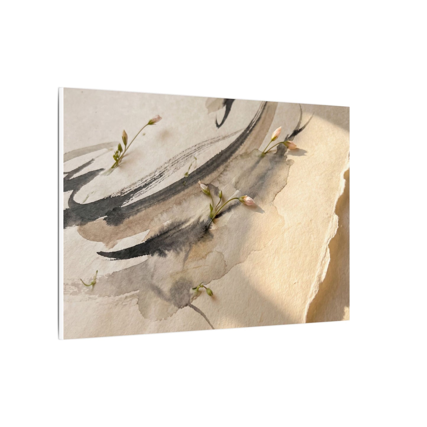 Ink Brushstroke Watercolor Canvas Art | Neutral Japandi Art