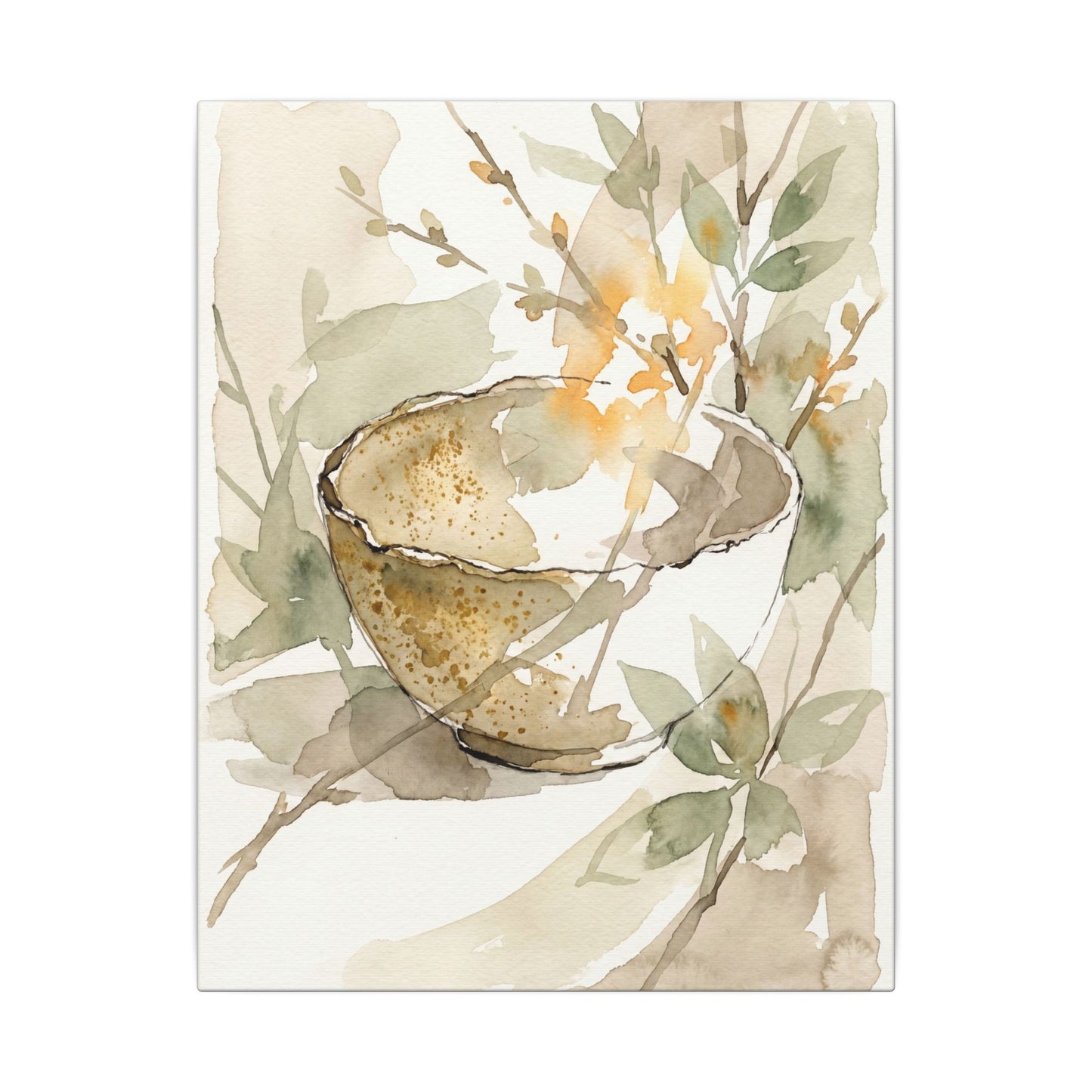 Spring Ceramic Bowl Watercolor Canvas Art | Neutral Decor