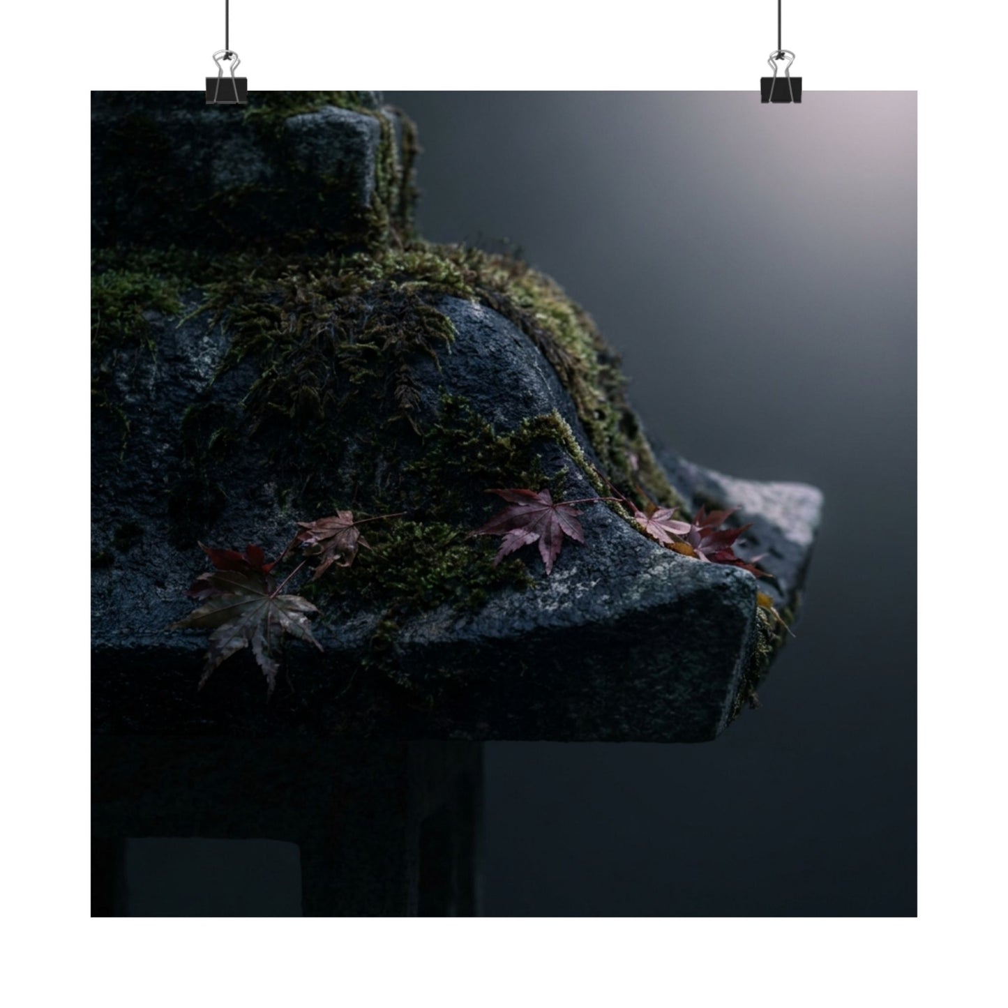 Stone Lantern Autumn Wall Art Print | Dark Japandi Sophisticated Design
