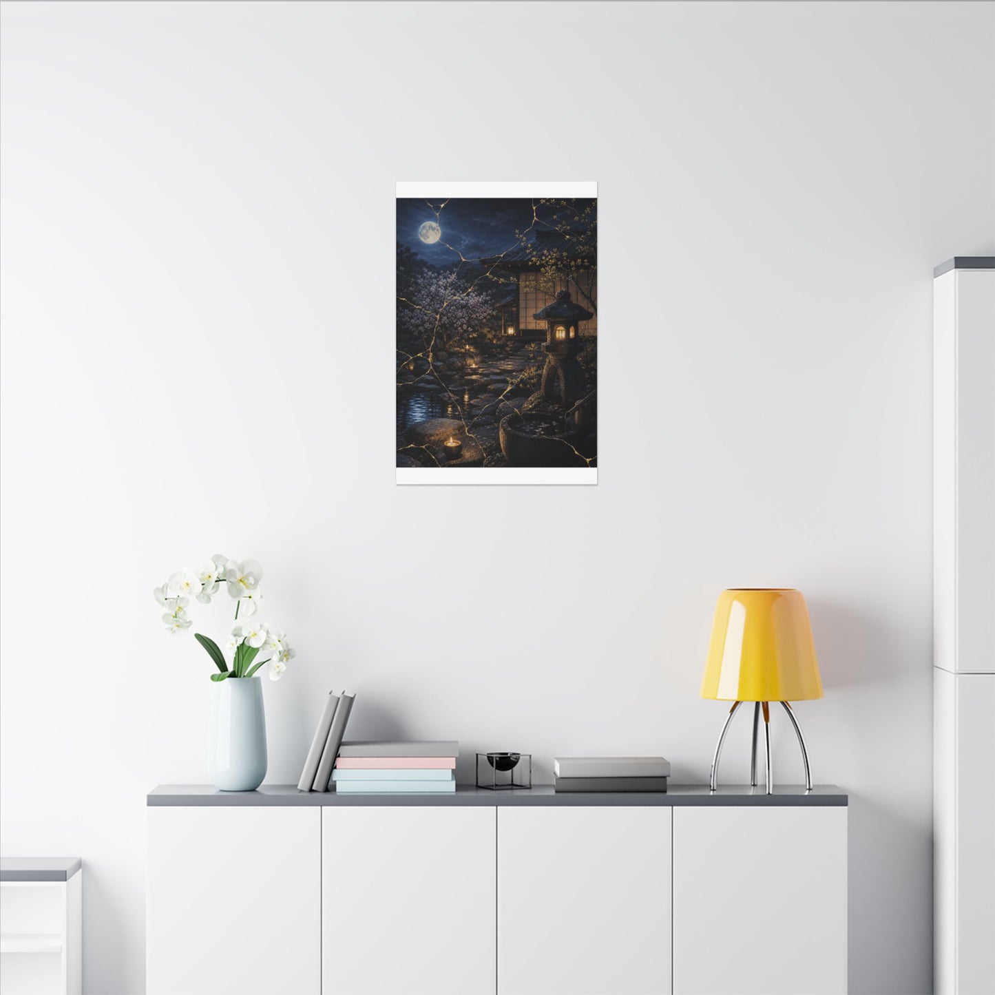 Seijaku Moonlit Garden Canvas Art - Kintsugi Gold Vein