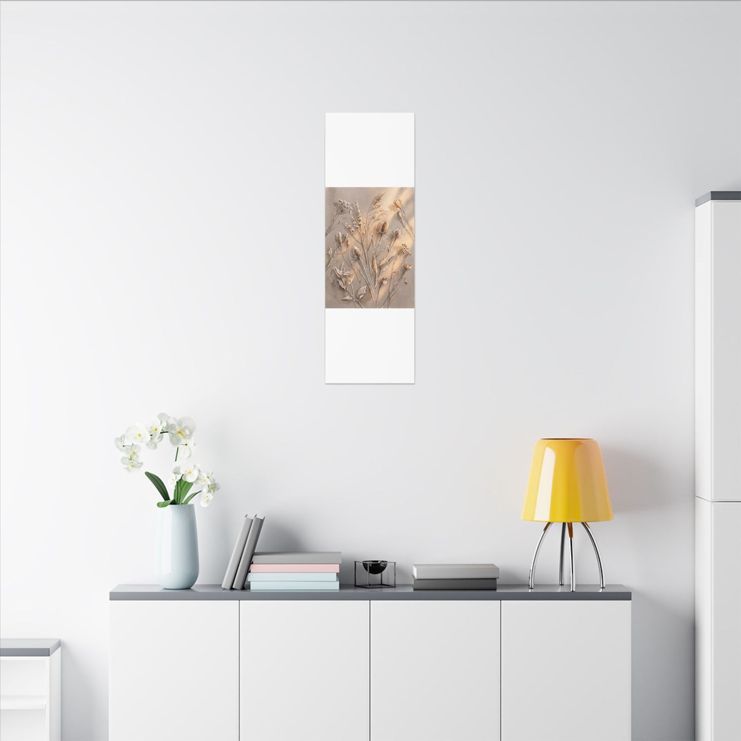 Japandi Dried Flowers in Golden Hour | Watercolor Canvas Art