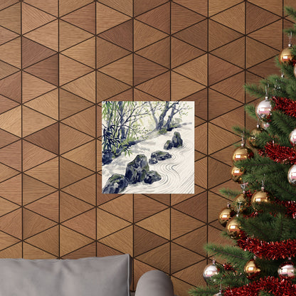 Zen Rock Garden in Dappled | Sumi E Wall Art Print