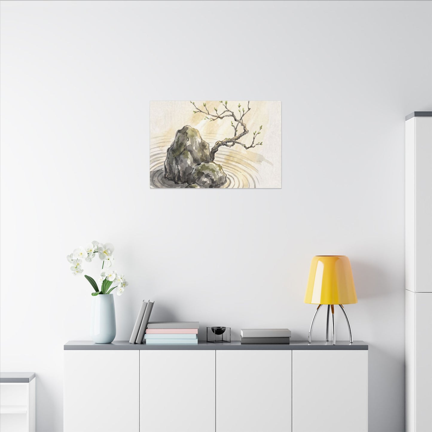 Serene Rock Garden Canvas Art - Sumi E Zen