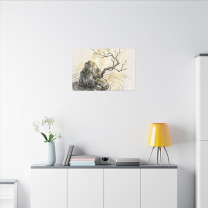 Serene Rock Garden Canvas Art - Sumi E Zen
