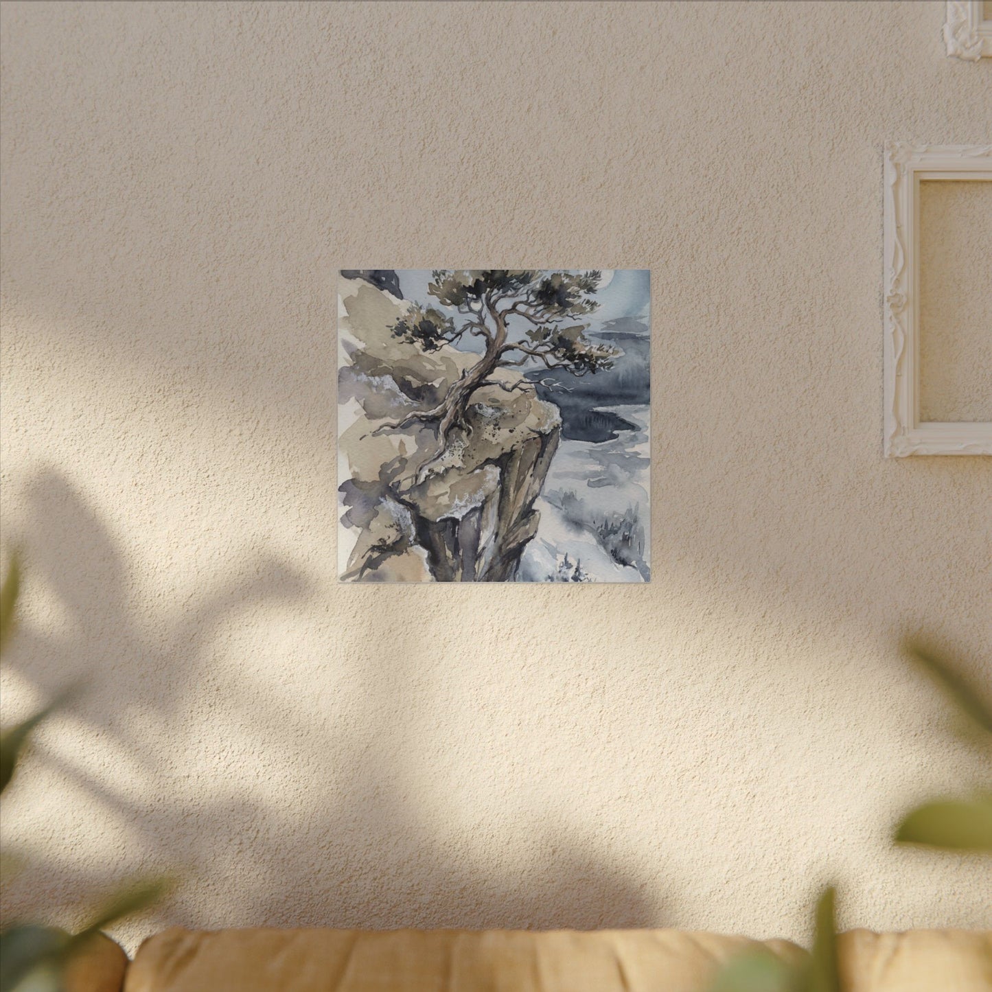 Pine Tree Canvas Art | Winter Japandi Watercolor Art