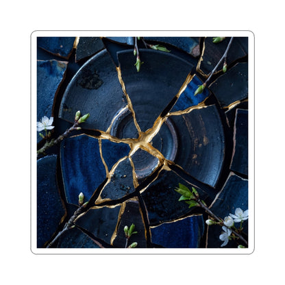 Kintsugi Broken Pottery in Moonlight | Gold Vein Sticker Art Print