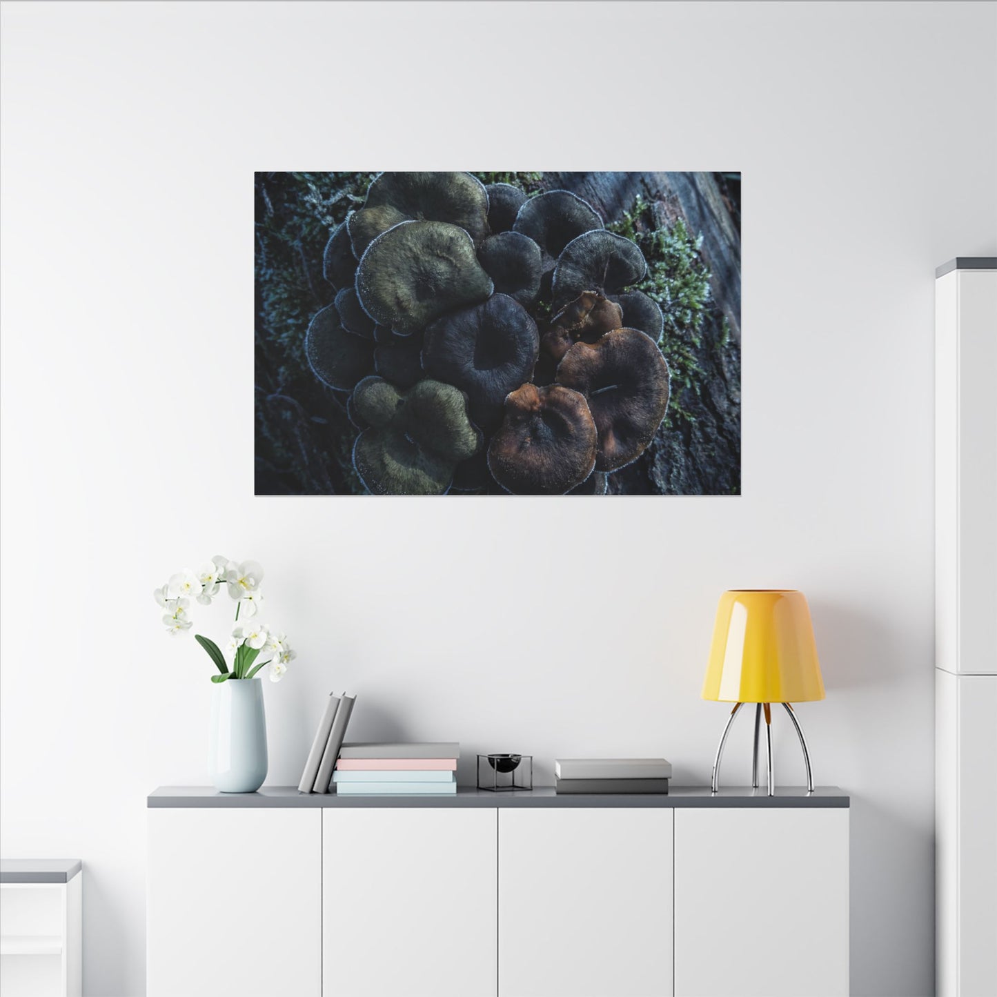 Wild Mushrooms Moody Minimal Canvas Art | Moody Dark Japandi Art