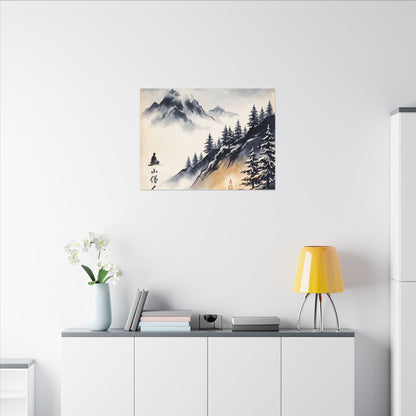 Mountain Mist Canvas Art | Winter Zen Ukiyo E Inspired Art