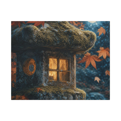 Autumn Stone Lantern Forest Whimsy Canvas Art | Earthy Decor