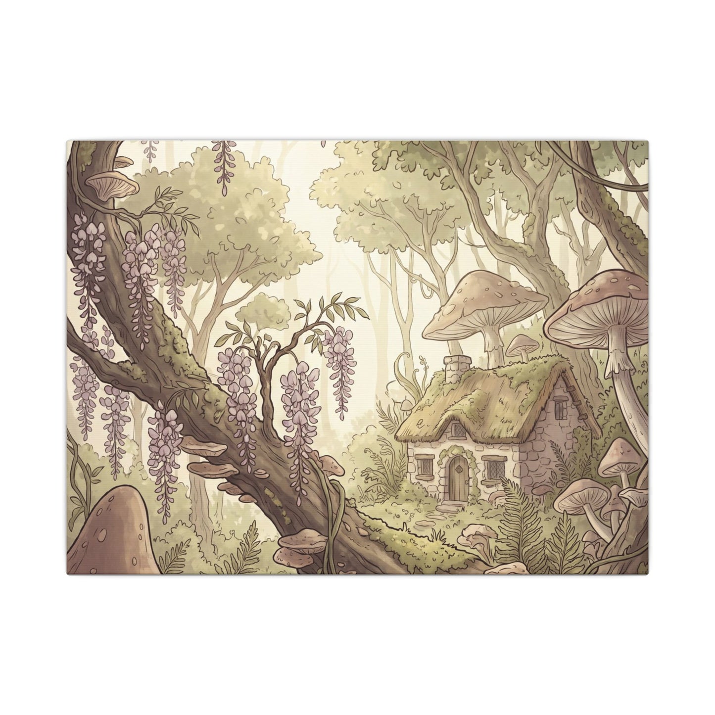 Summer Wisteria Mushroom Illustration Canvas Art | Enchanting Decor Art Print