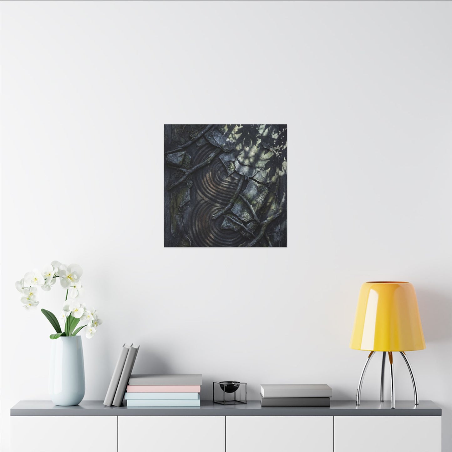 Rock Garden Canvas Art | Winter Dark Japandi Dark Texture Art