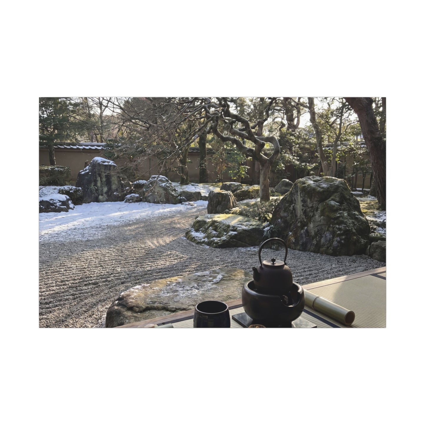Winter Tea Ceremony Karesansui Canvas Art | Serene Decor