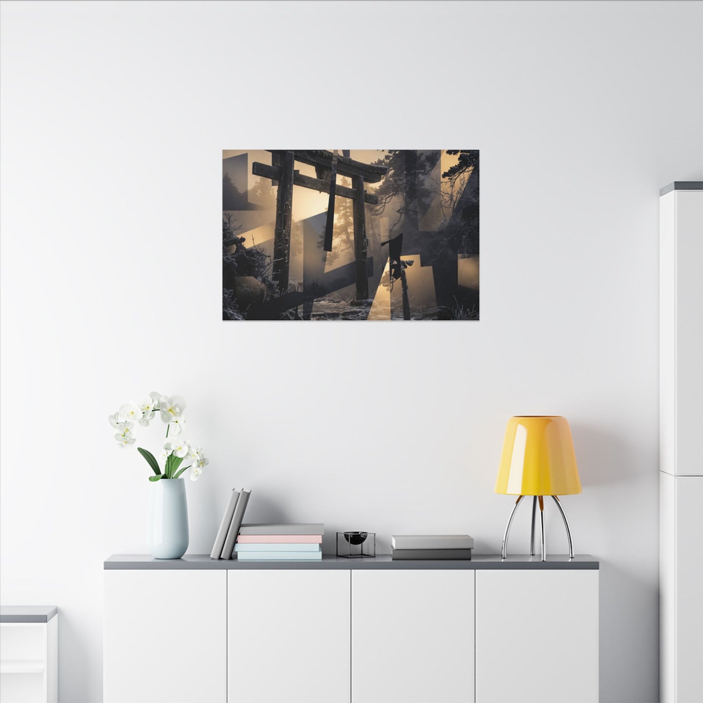 Winter Torii Gate Moody Minimal Canvas Art | Bold Decor
