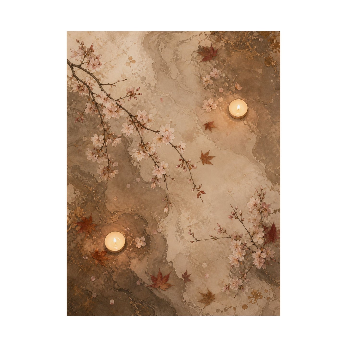 Cherry Blossom Autumn Wall Art Print | Japandi Cozy Design