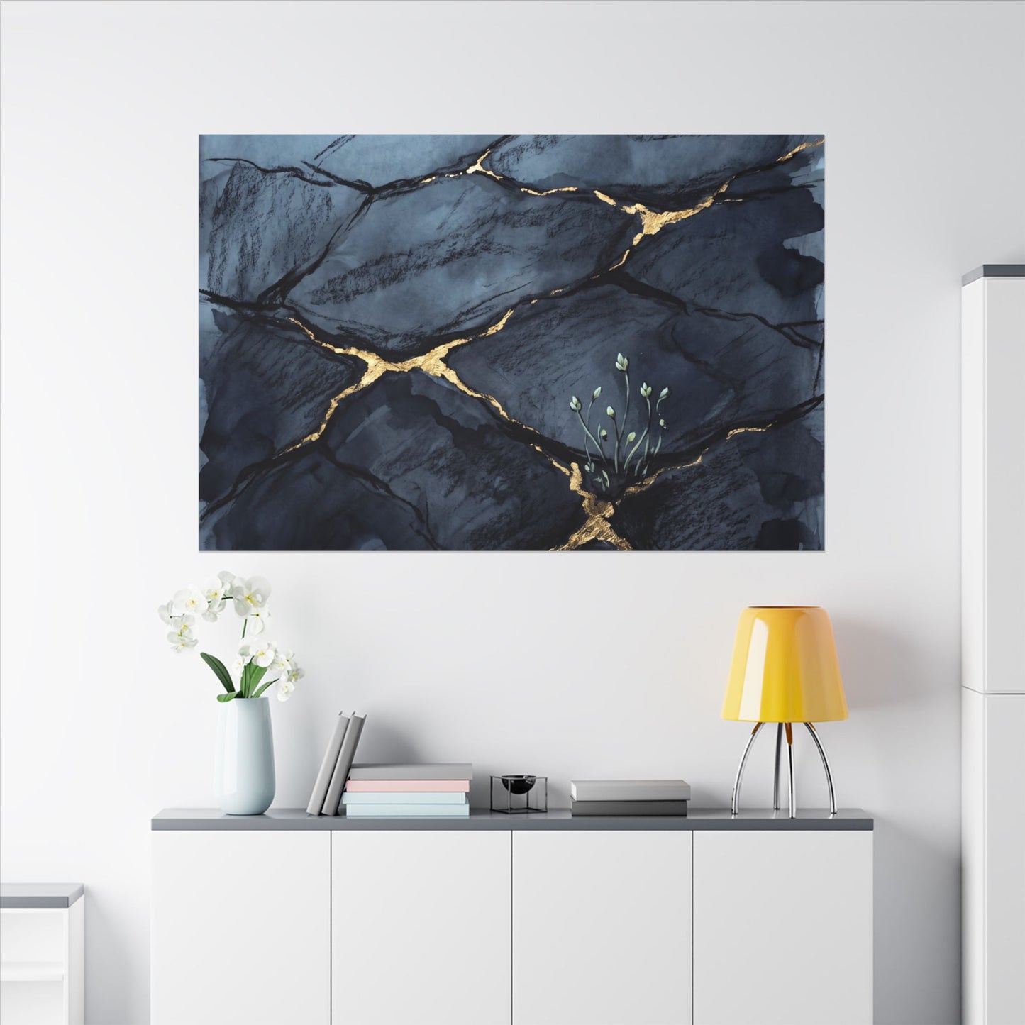 Mono No Aware Cracked Earth Canvas Art - Dark Japandi Charcoal Ink